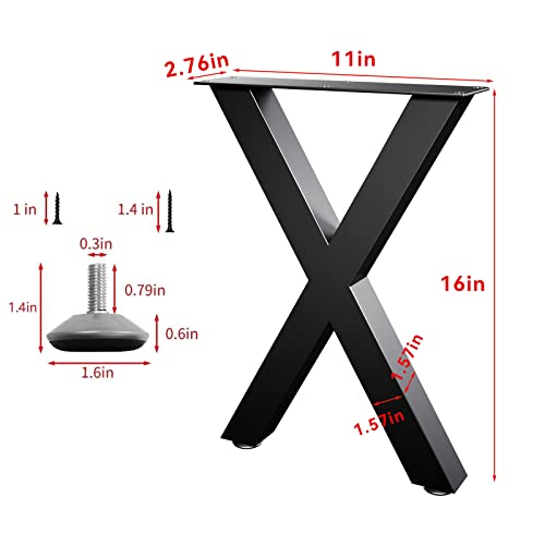 Iteelas Heavy Duty Furniture Legs 16 Inch, X-Shape Metal Coffee Table Legs, Bench Legs Set Of 2, Home Diy Projects, Black 15.7" H×11" W #TOP6