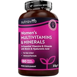 Nutravita Women's Multivitamin & Minerals Supplement - 180 Vegan Tablets | 24 Essential Womens Vitamins and Minerals - Multivitamins for Women with Hyaluronic Acid & Vitamin D3 K2 - Multi Vitamins