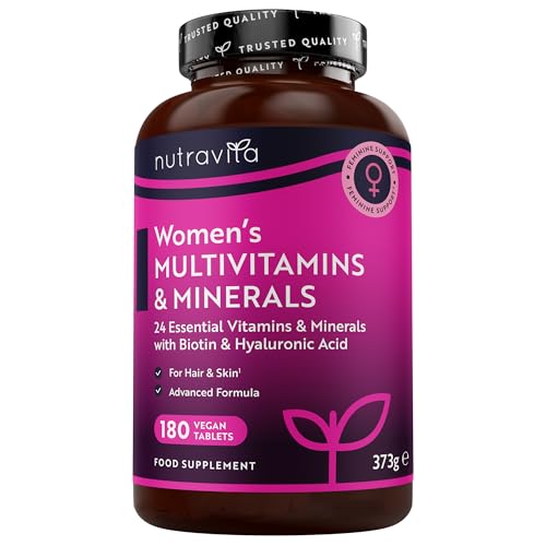 Nutravita Womens Multivitamin & Minerals Supplement - 180 Vegan Tablet - 24 Essential Womens Vitamins and Minerals - Multivitamins for Women with Hyaluronic Acid & Vitamin D3 K2 - Multi Vitamins