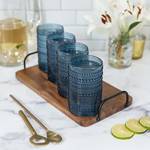 Greenline Goods Hobnail Drinking Glasses - Blue 14 Oz Thick Modern Kitchen Glassware Set - Unique Vintage Bubble Cocktails Or Modern Bar - Set Of 4 - Old Fashioned Beverage Glasses For Tabletop #TOP1