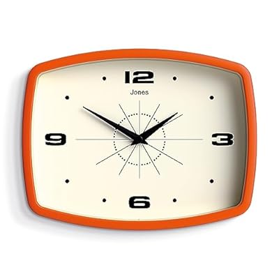 JONES CLOCKS® Movie Retro Wall Clock - Square Clock - Rectangular Clock - Kitchen Clock - Office Clock - Retro Clock - Designer Clock - Colourful Case - Arabic Numerals (Orange)