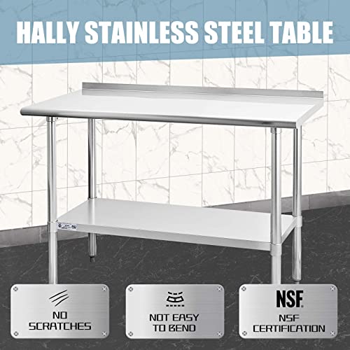 Hally Stainless Steel Table For Prep & Work 24 X 48 Inches, Nsf Commercial Heavy Duty Table With Undershelf And Backsplash For Restaurant, Home And Hotel #TOP2