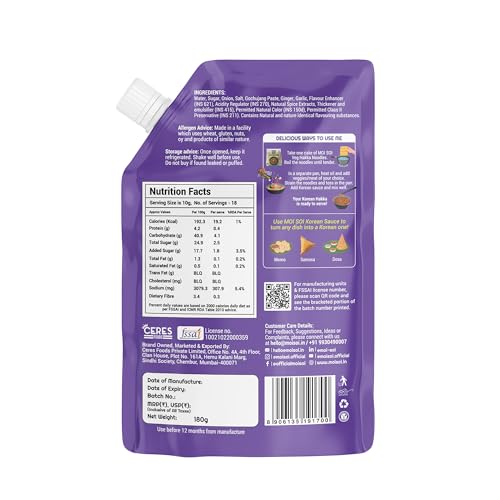 Image of Moi Soi Korean Noodle Spicy Sauce Made Wth Zero Oil Sauce - 180gms