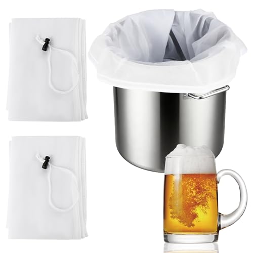 mobumeia 3 STK Filterbeutel Siebbeutel - 66 x 56cm 250 Micro Filtersack mit Sieb für Obstpresse Wein Marmelade, Bierbrauen, Saftpressen, Auspresstuch