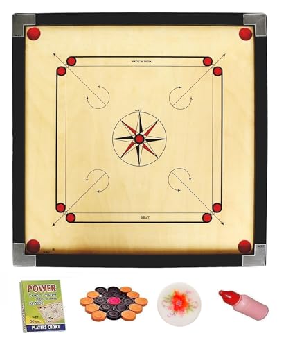 Image of WRF Superior Matte Finish Practice Carrom Board for Serious Professional Practice with Coins Striker and Powder Black New (26 inch Carrom KA-1) (22)