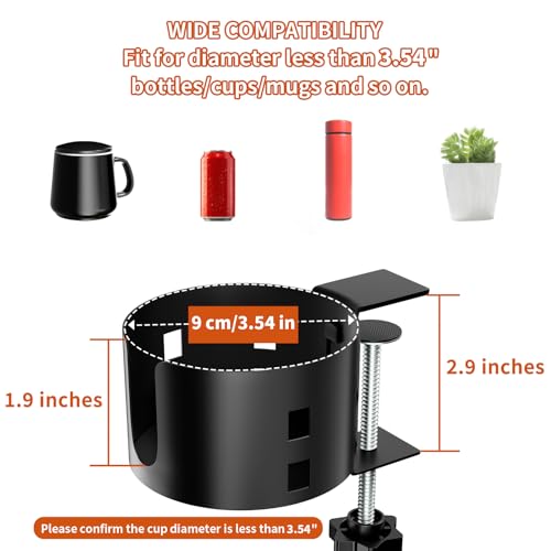 OOKUU Grande pince de porte-gobelet de bureau, porte-gobelet de table, en métal, universel, pour le bureau et les jeux, convient pour tasses, bouteilles et stylos (noir) – vue 7