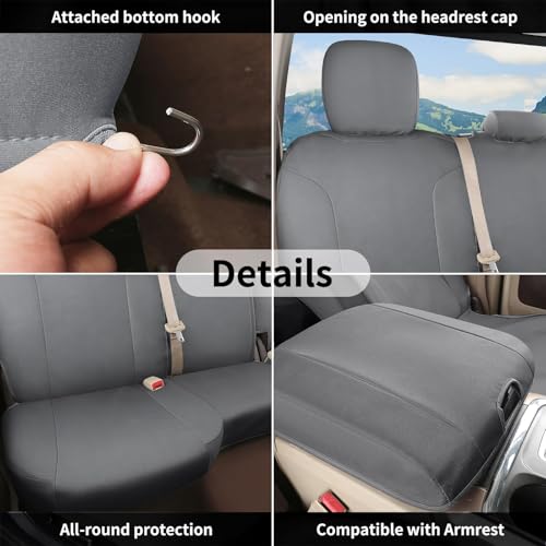Image of Coverado Chevy Silverado Oxford Rear Seat Covers, Fit for Chevy Silverado GMC Sierra 2007-2013 & 2019-2026 1500, 2020-2026 2500HD 3500HD Crew Double Extended Cab(Flat Rear, Gray)