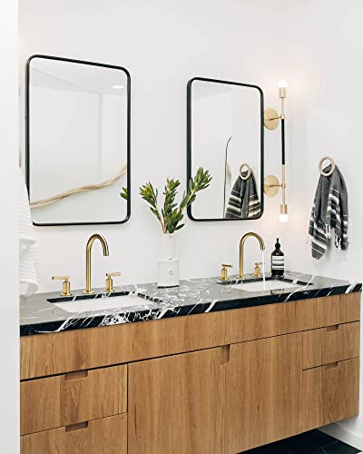 Brushed Gold Bathroom Faucet, Indare Two Handles 360° Swivel Spout Widespread 4Inch 8Inch Brass Bathroom Sink Faucet 3 Hole With Pop-Up Drain And Water Supply Lines, Upgraded Style #TOP6