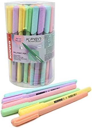 Kores - K0R-M: Ballpoint Pens in Pastel Colours, 1 mm Medium Point Biro with Blue Semi-Gel Ink for Smooth Writing, Triangular Ergonomic Shape, School and Office Supplies, Set of 50