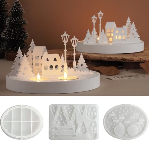 Silikonformen Gießformen Häuser,3 Stück Silikonformen Gießformen Weihnachten,Silikonform Haus,Silikonform Häuschen Silikon Kerzenhalter,Gussformen für Gips Epoxidharz Formen Tannenbaum DIY