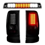 Bomusou LED Tail Light + 3rd Brake Light Kit Fit for Dodge Ram 1500 1994-2001, for Ram 2500 3500 1994-2002, Taillights and High Mount Stop Light, 3 Pcs, Smoke Lens
