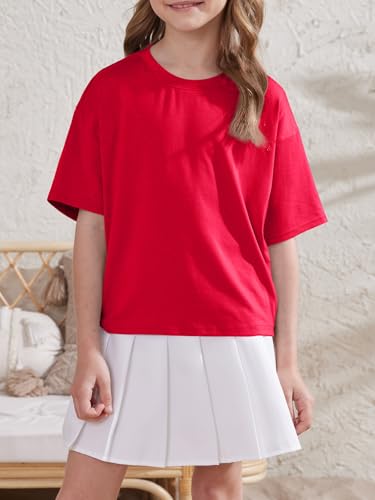 Image of ZDC Girls Athletic Oversized Crop Tops Kids Drop Shoulder Short Sleeve T Shirts Workout Tees