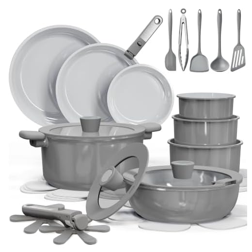CAROTE 27pcs Ceramic Cookware Set, Pots and Pans Set with Detachable Handle