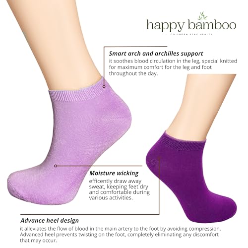 Happy Bamboo Premium Comfortable Bamboo Ankle Socks for Women & Men 6 Pairs, Low Cut Thin Sock, Odor Free&Stretchy (6-9,9-13)3