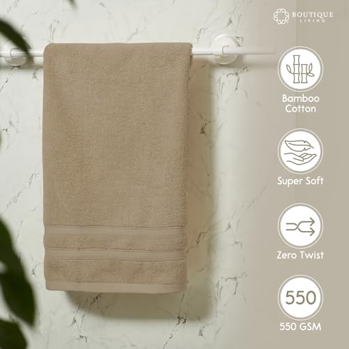 Image of BOUTIQUE LIVING Zen Living Cotton Bamboo 550 GSM Beige Hand Towels (Pack of 2) - Zero Twisted Technology