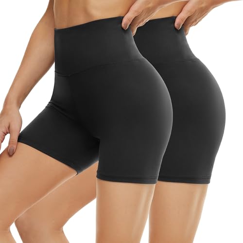 AMIYOYO Cycling Shorts Women 2 Pack High Waisted Biker Yoga Shorts Black Soft Anti Chafing Ladies Safety Pants Gym Running Workout