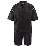 通用 KYOSAMA 甚平 メンズ 夏 部屋着 綿麻 6柄 M L LL パジャマ ルームウェア おしゃれ プレゼント 彼氏 父 実用的 ギフト 寝巻き 和柄 花火大会 夏祭り 敬老の日 06【F】黒金絣 L