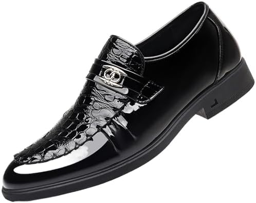 Men&#39;s Shiny Leather Loafers Slip-On Dress Shoes Business Casual British Style Fashion Formal Shoes for Men