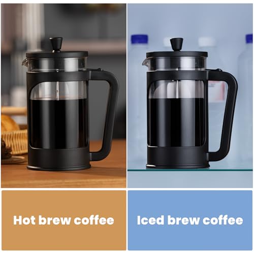 TheJze 7-Cup 1 Litre Cafetière & Coffee Plunger, Heat-Resistant Detachable Glass French Press, Double Stainless Steel Filter, Drip-Free Pour Spout, Easy Clean 1000ml Coffee Maker, Black Frame - Image 7