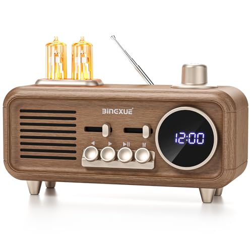 Tragbares Vintage-FM-Radio mit Uhr, Retro-Bluetooth-Lautsprecherradios mit 2 warmen Licht, 12/24-Stunden-Anzeige, starker Empfang,...