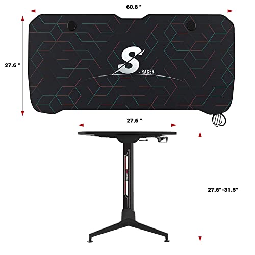 Homall 60 Inch Computer Gamer Desk With Full Desk Mouse Pad, Carbon Fiber Surface Pc Table Adjustable Height, Gaming Rack, Headphone Hook And Cup Holder(Black) #TOP7