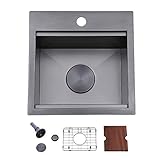 IKEBANA Bar Sink,Nano Black Stainless Steel Small Wet Bar Sink,15 x 15 Inches 18 Gauge Single Bowl W