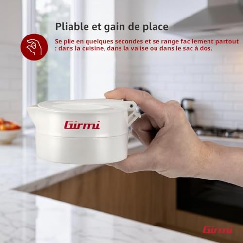 Girmi BL03 Bouilloire pliable de voyage, carafe en silicone, capacité 0,6 litre, 600 W, peu encombrant, sans BPA, câble amovible, blanc – vue 6