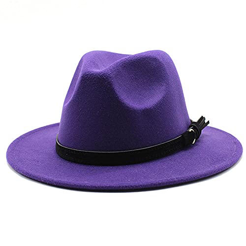 maozuzyy Fedora Trilby dames hoed lint lint lint vilt hoed kerk formele hoed brede rand retro dames fedora hoed-paars_m_56-58cm