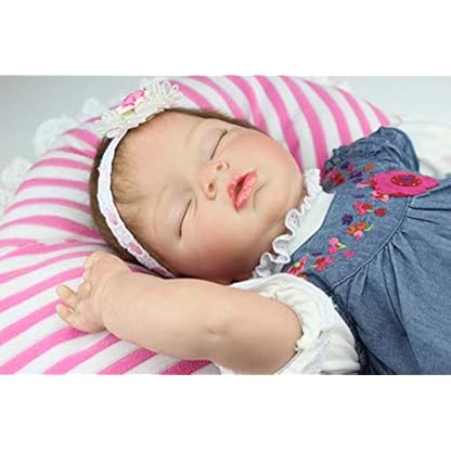 THj 22 Zoll Real Life Sleeping Silicone Reborn Puppe Neugeborene Babypuppen in Jeansrock – Bild 8