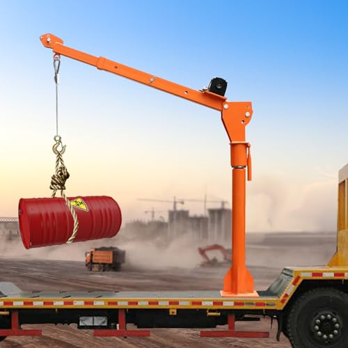 xsdzgdzy - 1100LBS Folding Truck-Mounted Bed Hoist Lift,Painted Steel Pickup Truck Jib Cranes w/ 3500lb Electric Winch,360 Swivel Electric Crane for Lifting Goods in Construction,Factory Transport