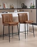 Ya-Home Set di 2 Sgabelli da Bar Sgabello Cucina in PU Sgabelli Alti Moderni con Gambe in Metallo Sedia da Bar con Schienale per Penisola Cucina/Bancone, Marrone