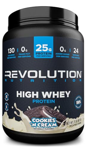 Revolution Nutrition High Whey Protein Powder 2LB Whey Isolate Gluten Free Lean Muscle Mass for Men & Women 25g of Protein Per Scoop 908 g 24 Servings (Cookies & Cream 2 Pound)