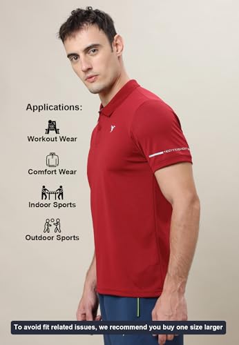 Image of TECHNOSPORT Men's Solid Slim Fit Polo Collar T-Shirt TECHNOCOOL+ Half Sleeve Button Polyester for Gym Running Workout UPF50+ Anti Odour