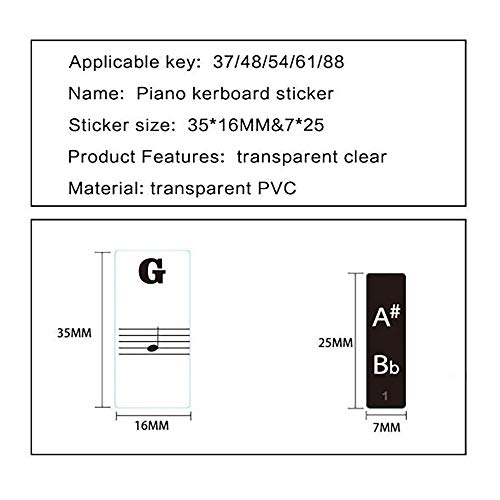 Piano Stickers for Keys - White & Black Piano Keyboard Stickers For 37/49/54/61/88 - Removable with Numbers, Leaves No Residue, User Guide ,Perfect for the Beginners