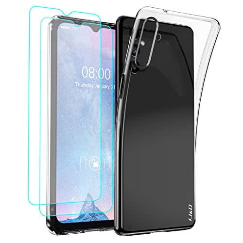 J&D Kompatibel für Samsung Galaxy A04s Hülle, Kristallklar Anti-Gelb Schutzhülle mit (2er Pack) Displayschutzfolie, Anti-Schock TPU Bumper Case for Galaxy A04s, Nicht für Galaxy A04, Transparent