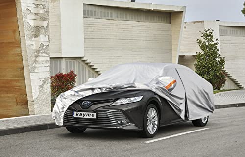 Kayme 6 Layers Car Cover Custom Fit For Toyota Camry Sedan/Solara (1996-2023) Waterproof All Weather For Automobiles, Outdoor Full Cover Rain Sun Uv Protection With Zipper Cotton/Silver #TOP6