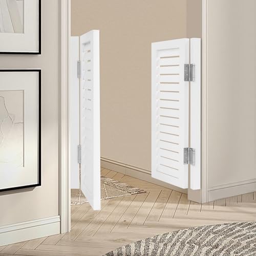 Elegant Wooden Half Swinging Doors, 35.4" W x 35.4" H, Cafe Entrance with 4 Metal Hinges, Perfect for Kitchen, Bar, Barn, Porch - Stylish Ele White Design