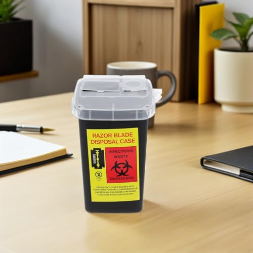 TOVINANNA 2 Stück Klingensammler - Sicherer Entsorgungsbox für gebrauchte Rasierklingen - Durchstichfester Abwurfbehälter für Barbershop, Tattoo Studio und Haushalt - Schwarz, 15.5 x 9.5 cm