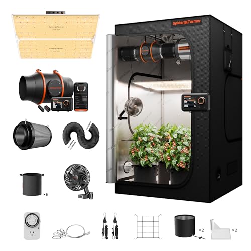 Spider Farmer SF4000 Grow Tent Kit Complete 4x4x6.6ft Samsung LM301H EVO LED Diodes, 450W Grow Light Complete System Grow Tent Set 48'x48'x80' with 6' Ventilation System GGS Smart Controller 2025