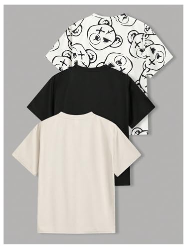 SweatyRocks Boy's 3 Pack T Shirts Graphic Print Crew Neck Short Sleeve Summer Casual Tops2