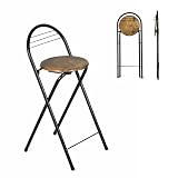 2 Taburete Alto Plegable Bar Respaldo, Marrón&Negro Altura Asiento 61CM