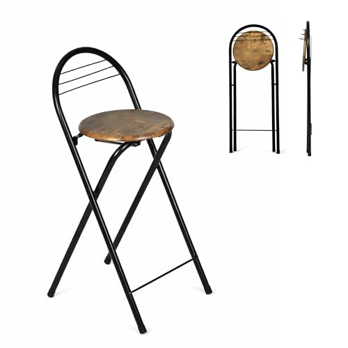 Tabouret Haut de Bar Pliant Lot de 2, Marron&Noir/Hauteur D'Assise 61CM