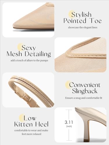 Image of Coutgo Womens Mesh Slingback Kitten Heels Pointed Toe Low Heel Pumps Sexy Dress Shoes