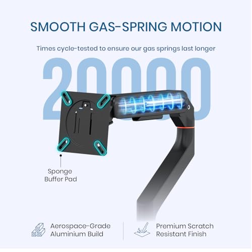 Image of Portronics Aerolift Duo Gas Spring Dual Monitor Arms, Desk Mount for 13-32 Inch Screens, VESA 75x75 & 100x100 mm, Full Motion Tilt /Swivel /Rotation, C-Clamp & Grommet Installation, Aluminium Build