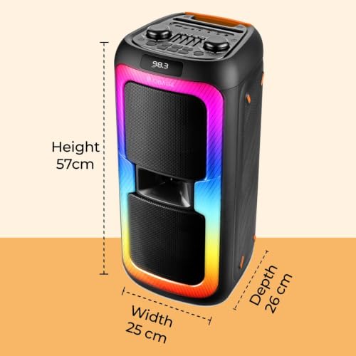 Image of OBAGE 100W Party Speaker with Wireless Karaoke Mic | Dual 8 inch Drivers & 2.5 inch Tweeter | 8000mAh Battery with Up to 8 Hours Playtime | Bluetooth v5.3, Digital EQ