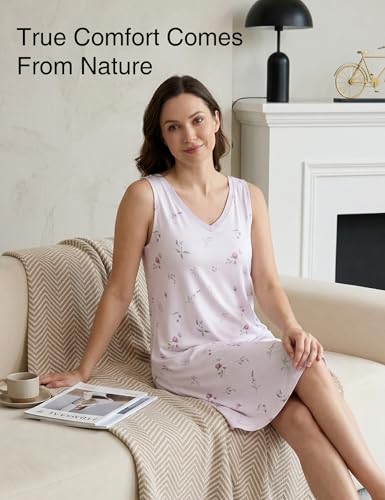 Image of GYS Cooling Bamboo Viscose Nightgowns for Women, Lightweight Sleeveless V Neck Sleep Shirt for Hot Sleepers, Soft Night dress