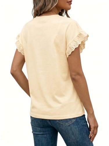 Image of Tankaneo Womens Summer Crewneck T-Shirts Lace Cap Sleeve Tops Dressy Casual Loose Fit Work Basic Tees Outfits 2026