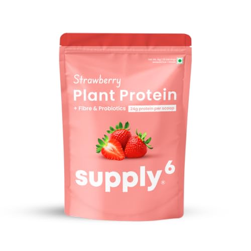 Image of Supply6 Plant Protein | 24g Vegan Protein with Probiotics & Fibre | Complete Amino Acids | Gut-Friendly, Zero Sugar, No Chalkiness | Delicious Taste (1000g, Strawberry)