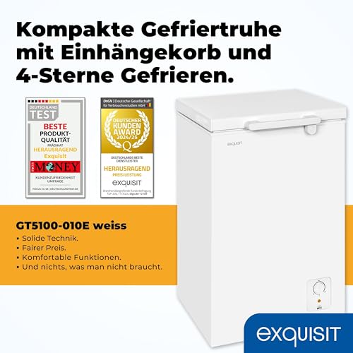 Foto von Exquisit Gefriertruhe, 95 Liter, 4-Sterne-Gefrieren, Gefriertruhe klein, Tiefkühltruhe, 55 cm breit, GT5100-010E weiss