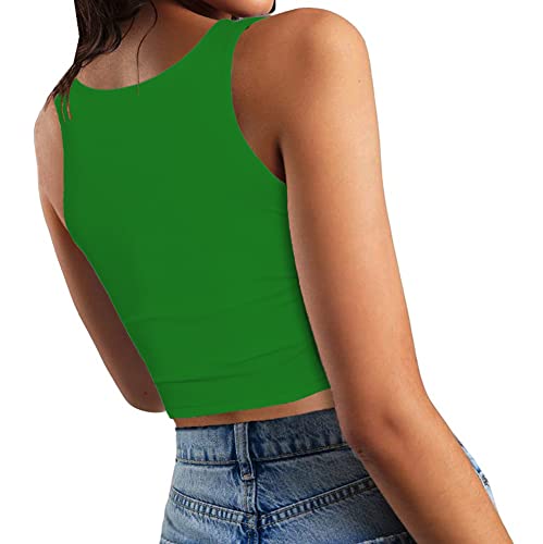 Image of Women's Sexy Sleeveless Crop Tops Double Layer Scoop Neck Cropped Tank Top